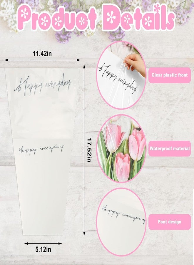 Threetols 20pcs Flower Bags for Bouquets, Kraft Flower Wrapping Bags Paper Floral Packing Sleeves Bouquet Bag for Birthday Wedding Thanksgiving Valentine's Day Teacher Friend Gift Florist Wrap Supply(white) - Image 2